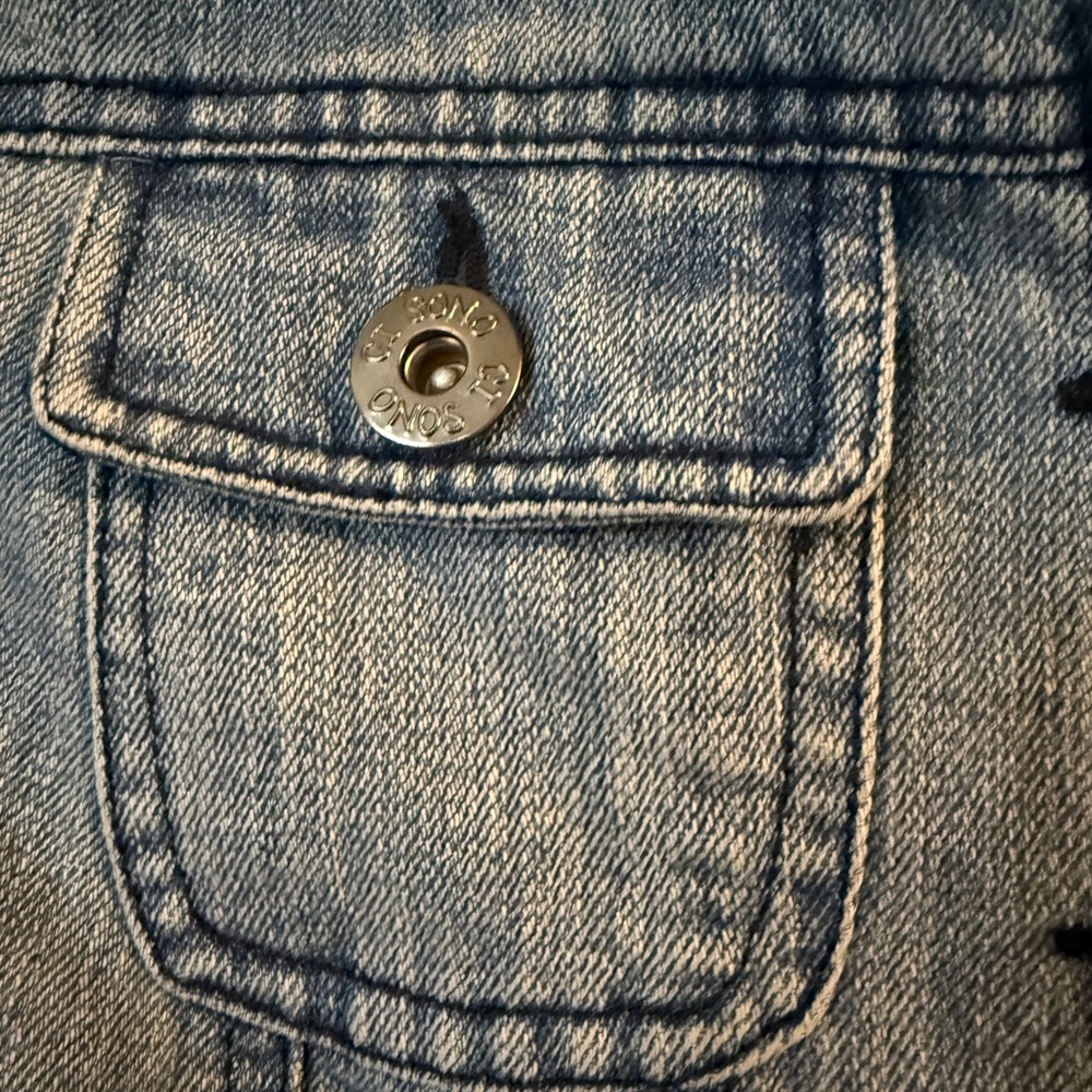 Y2K Cropped Denim Jacket Fitted Jean Jacket Early 2000s - Picture 6 of 10